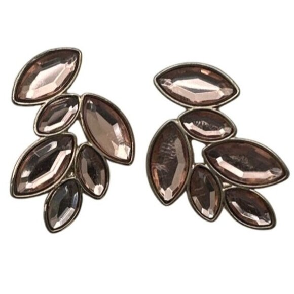 Glamourous Pale Pink Cluster Rhinestone Earrings Faceted Whimsy Romantic Inspo - Picture 4 of 5